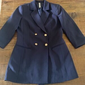 Mural Double Breasted Navy Blazer, 3/4 Sleeve, Large